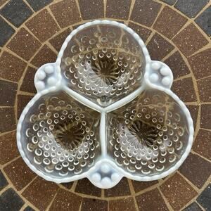 Vintage Anchor Hocking Moonstone 3 Part Cloverleaf Relish Pickle Tray Dish Bowl